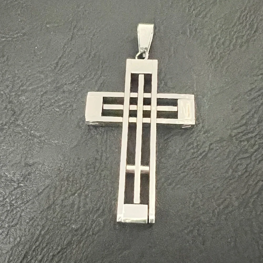 Silver Tone Geometric Architectural Cutout‎ Cross Pendant Stainless Steel Goth